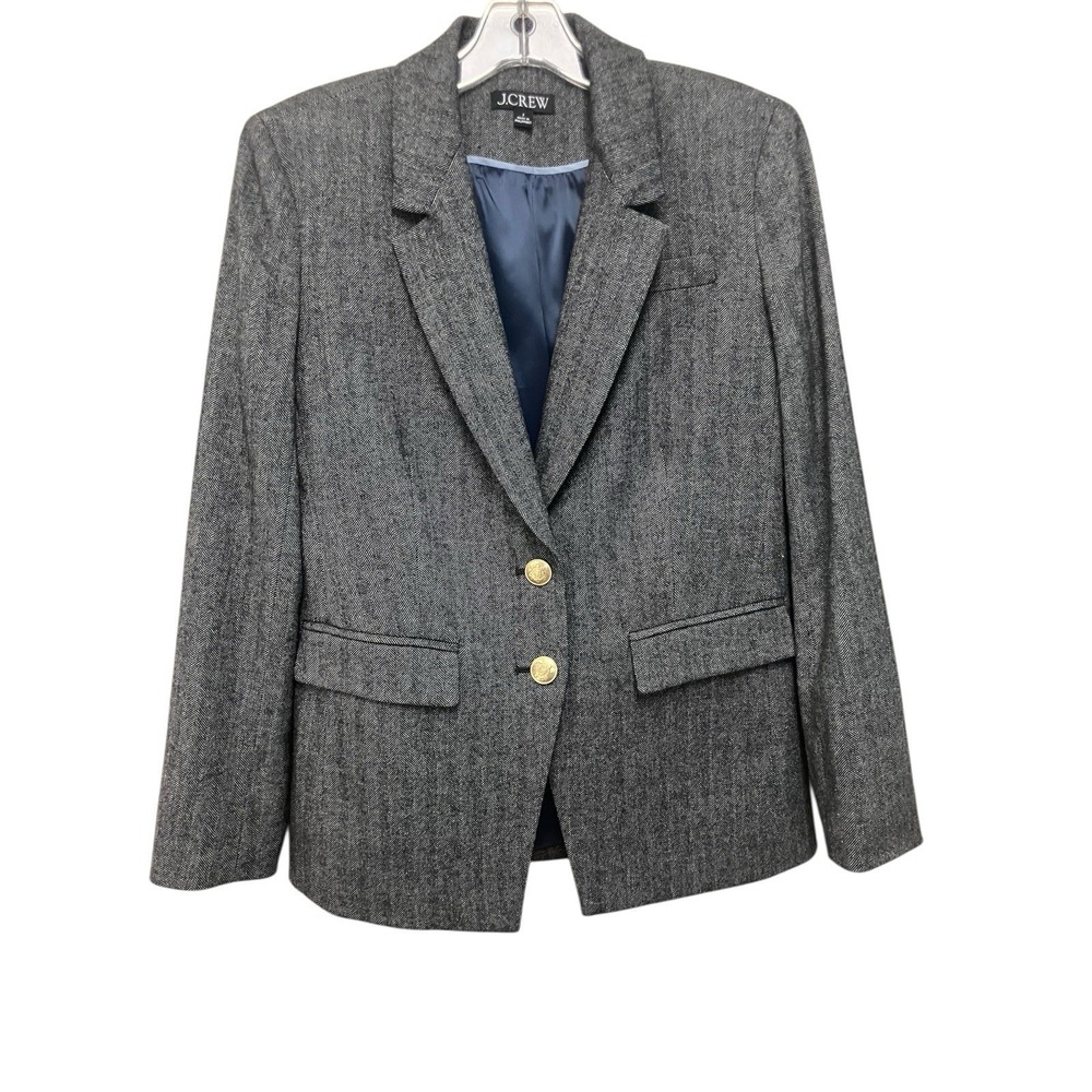 J Crew Madelyn Blazer Gray Herringbone Wool Blend Career Office Preppy Quality 2